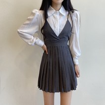 시크무드 플리츠 뷔스티에 미니 원피스 + 베이직 퍼프 셔츠 세트