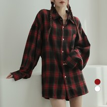 어썸어라운드 여성용 원포켓 루즈핏 체크 셔츠