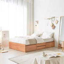 딜라잇 무헤드 통수납 4서랍 침대 + 40T 매트리스, 오크