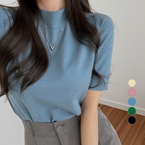 밀키버터 여성용 베이직 하프넥 반팔 니트