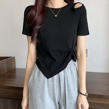 여성용 MA 사선 컷팅 어깨 트임 반팔티셔츠