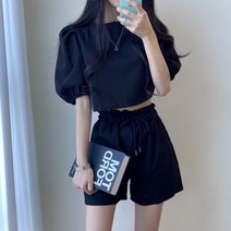 린넨 퍼프 반팔 블라우스 + 밴딩 숏팬츠 세트