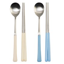 라온누리 블루밍 컬러 수저세트, 숟가락 2p + 젓가락 2쌍, 아이보리, 스카이블루
