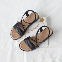 벨라노이 여성용 발편한 고무 몰드창 심플 메쉬 X라인 낮은 통굽 샌들 2cm
