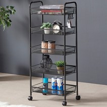 트레벨 철제메탈 이동식 공간틈새 수납선반 5단, 블랙