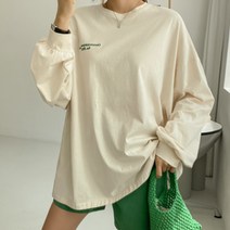 여성용 오버핏 레터링 자수 포인트 티셔츠