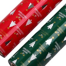 포포팬시 크리스마스 포장지 골드트리, 레드 + 그린, 2개