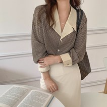 패션풀 여성용 배색 카라 패턴 블라우스 28579