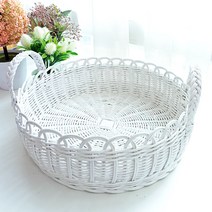 라탄샵 등나무 원형 손잡이 쟁반 라탄 바구니 J083W, 화이트, 1개