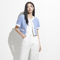 미쏘 여성용 배색 트위드 반팔 자켓
