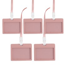 플립 가로형 사원증 케이스 + 목걸이줄 세트, 핑크, 5개
