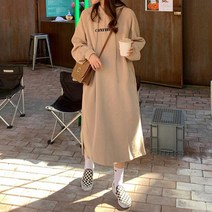 따뜻한 오버핏 후드 롱 임산부 원피스