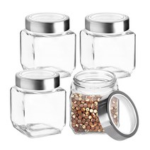 차이나다 투명뚜껑 사각 밀폐 유리병, 4개, 450ml