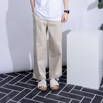 남성용 더간지 와이드핏 허리끈 코튼 팬츠