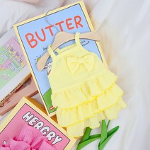 파스텔펫 반려동물 리본 주름지 캉캉 원피스, 옐로우