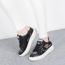 데이프릴 크링클 여성 프린팅 장식 천연가죽 스니커즈