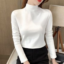 순잠 여성용 목폴라 반목 무지 소프트 데일리 긴팔 티셔츠