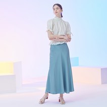 률앤와이 SECONDLETTER 여성용 사틴 플레어 롱 스커트
