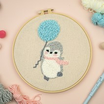 아트조이 DIY 펀치 니들 자수 + 4단 바늘 세트, 1세트, 펭귄과 풍선