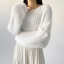 플랜데이 여성용 부드러운 솔잎 보트넥 크롭 긴팔 니트