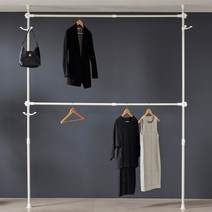 하이라인 32파이 2단 고정식 와이드 옷걸이 행거, 화이트