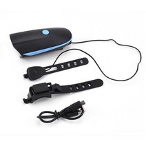 자전거 USB 충전식 하이빔 LED 후레시 겸용 클락션, 블루, 1개