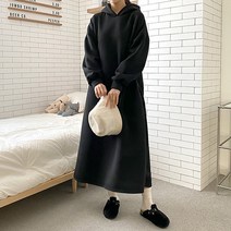 티탁 여성용 빅사이즈 데일리 루즈핏 A라인 기모 에이무후드 롱 원피스