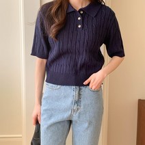 여성용 커넬슈 버튼 케이블 카라 반팔 니트 cpnt4430k33