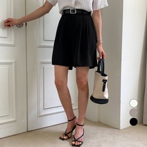 무드인더 여성용 투핀턱 뒷밴딩 5부 슬랙스 + 벨트 세트