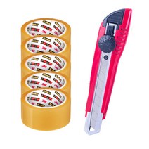 델리 3M 박스테이프 5p + PP 컷터칼 대형 문구커터 세트 3650-5-2043, 갈색(테이프), 랜덤발송(컷터칼), 1세트