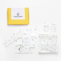 맘스네이처 신생아 오가닉 자가드 출산선물 배냇저고리 + 속싸보 + 손싸개 3종 세트