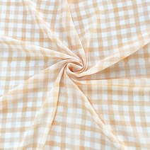 크레용 체크 비침적은 두툼 쉬폰 원단, 피치베이지
