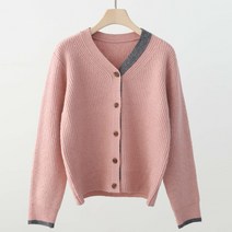 여성용 가디건 브이넥 배색 긴팔 니트 지수컬러넥 g1193