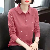 마켓에이 여성용 카라 플라워 포인트 긴팔 티셔츠