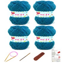 행복뜨기 슈퍼봉봉 뜨개실 4p + 줄바늘 4.5mm + 돗바늘 + 라벨 + 4종 목도리도안 세트, 1세트, 터키블루