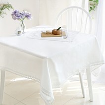까사베르데 에델린 레이스 린넨 식탁보, 화이트, 4인(150 x 130cm)