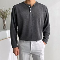 머시따 남성용 쓰리버튼 헨리넥 긴팔티