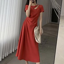 따봉오빠 여성용 쉐골 트임 허리 셔링 플레어 롱원피스 JNH1173