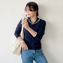 로미스토리 여성용 카라 넥 심플 니트