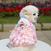 마켓A 댕댕이 명절 고급 반려동물 한복, 핑크