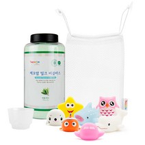 예꼬맘 밀크 버블 입욕제 용기형 피톤치드 + LED 물놀이 완구 7종 랜덤발송 + 그물망 소 세트, 1세트