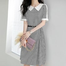 여성용 타일 패턴 벨트 원피스