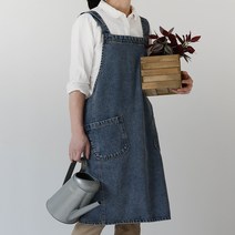 재니스토리 작업용 포켓 청 앞치마, 딥데님