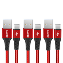 사또 USB-C타입 고속충전 데이터 고급형 케이블 3p, 0.5m, 레드