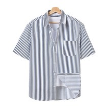 핫코드 남성용 스트라이프 오버핏 반팔 셔츠 HC303