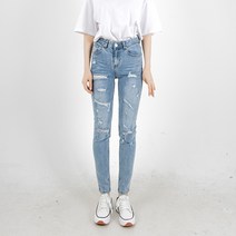 더간지 여성용 스키니핏 워싱 찢어진 청바지