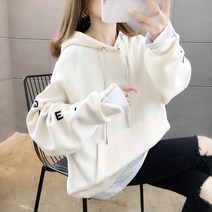 레글런 소매 레터링 오버핏 기모 후드티 임산부 상의