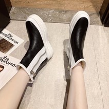 배색 레이어드 여성 통굽 워커형 벨벳 안감 부츠