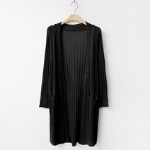 빼빼 여성용 골지 오픈 포켓 롱 썸머 숄가디건