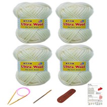 행복뜨기 울트라울 뜨개실 4p + 바늘 8mm + 돗바늘 + 라벨 + 목도리도안 세트, 아이보리, 1세트